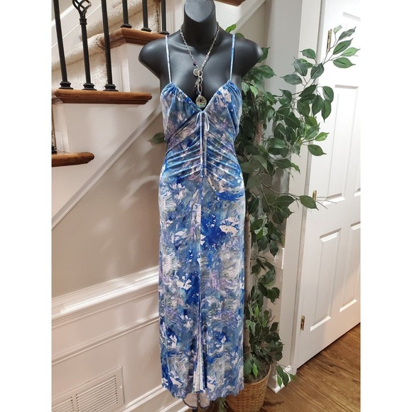 Sofia Flynn Blue Tie Dye Rayon Sweetheart Neck Sleeveless Long Maxi Dress XXL - Picture 1 of 15